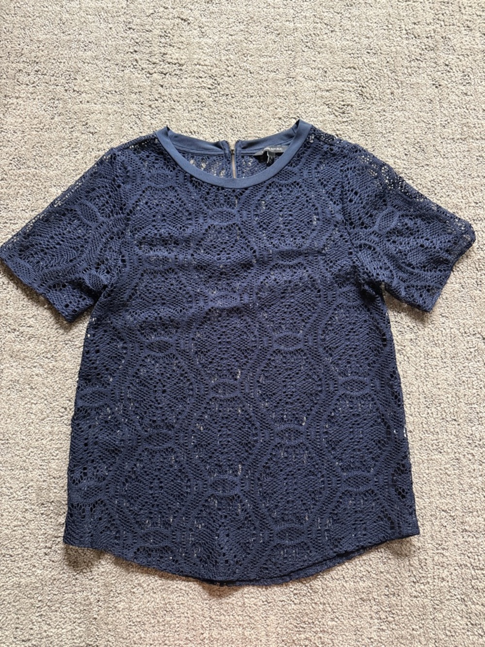 Banana Republic Crochet Lace Short-Sleeve Blouse in Navy